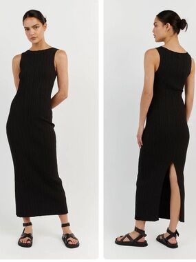 NEW! DISSH Sienna Rib Knit Midi Dress Black XS Cocktail Casual stretch.      4